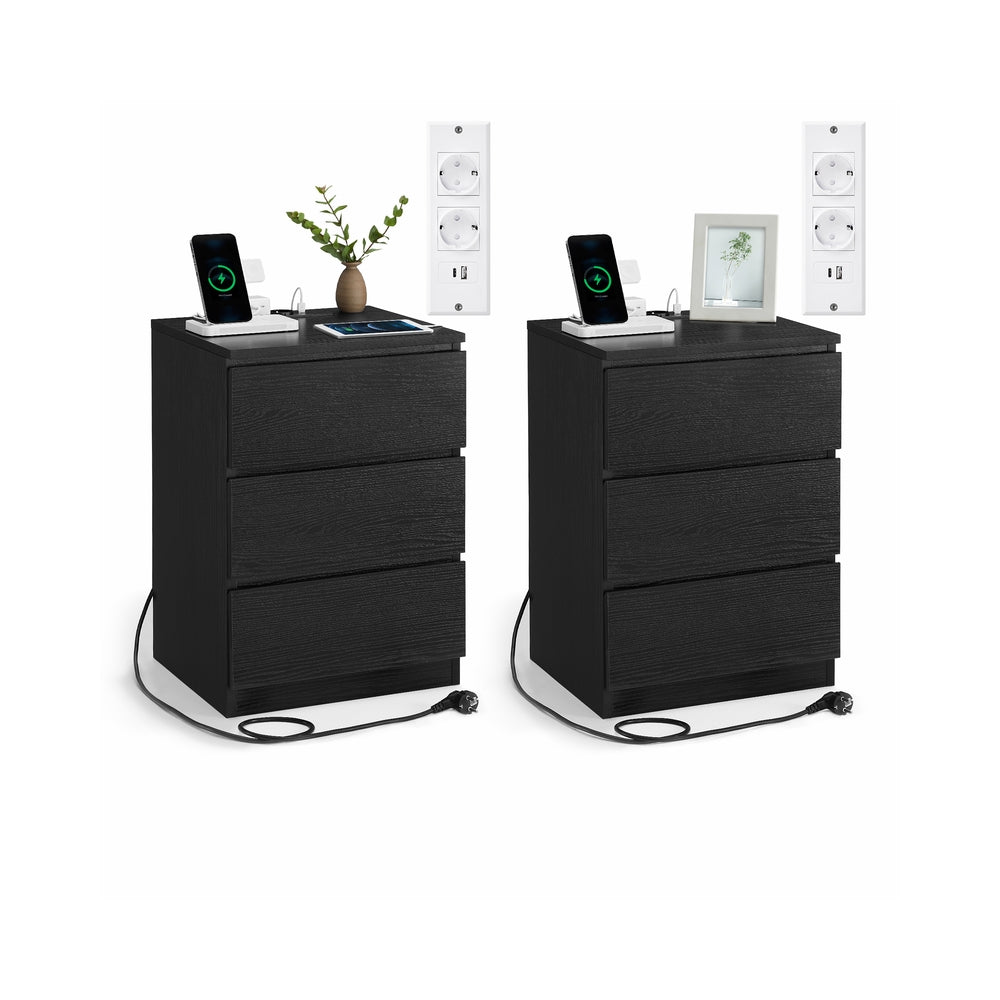 Nachttisch 2er Set 2 USB-Anschlüsse modern ebenholzschwarz