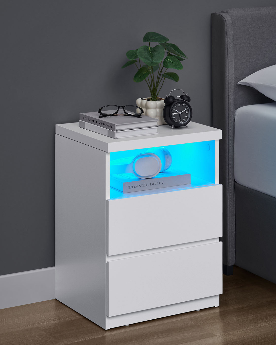 Nachttisch 2er Set mit verstellbarer LED-Beleuchtung wolkenweiß