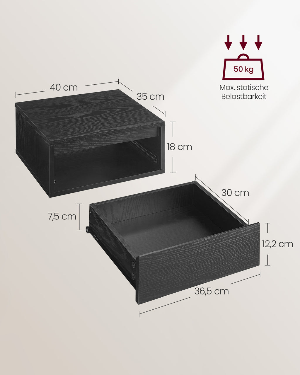 Wandregal hängend 2er Set schwarz