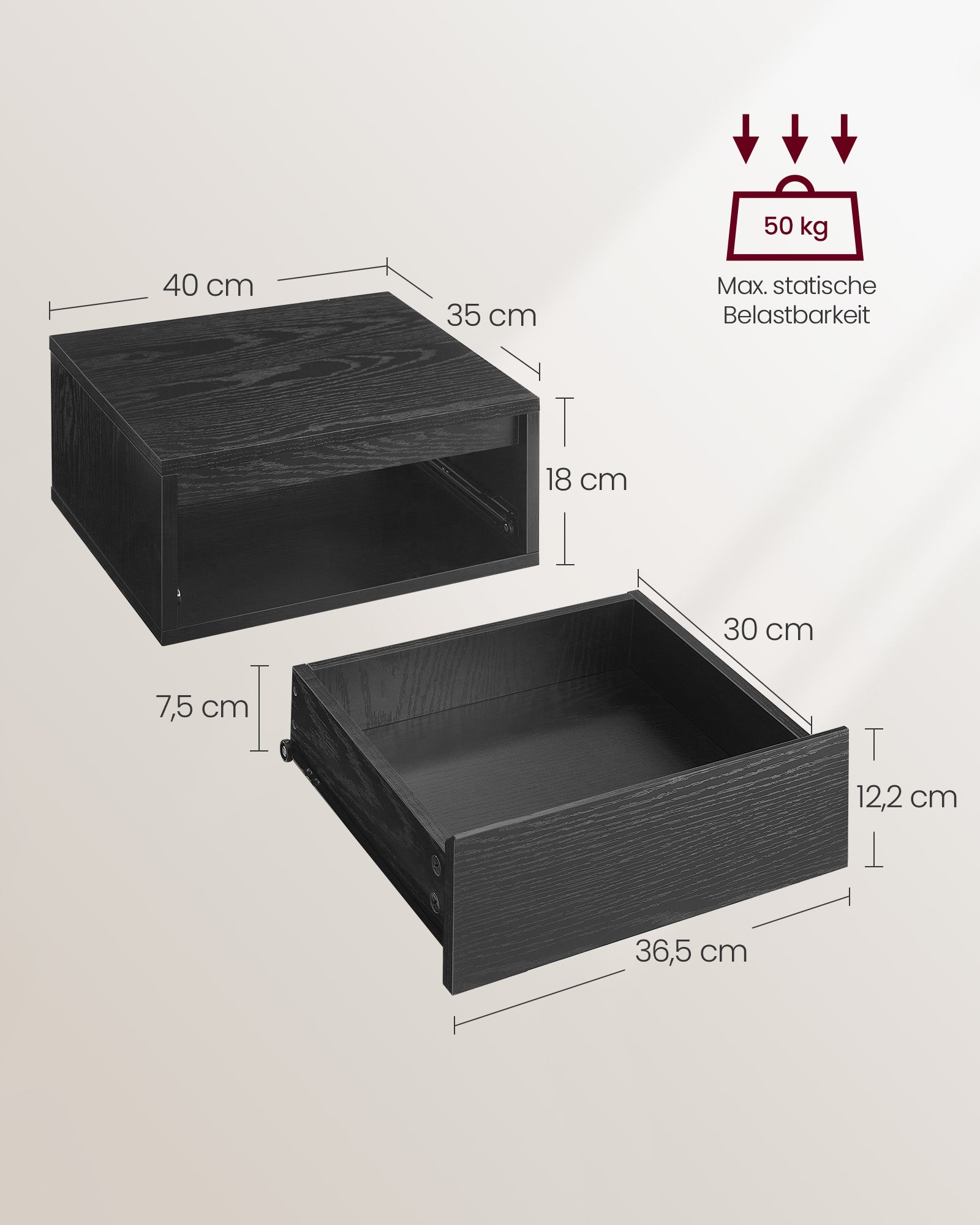 Wandregal hängend 2er Set schwarz