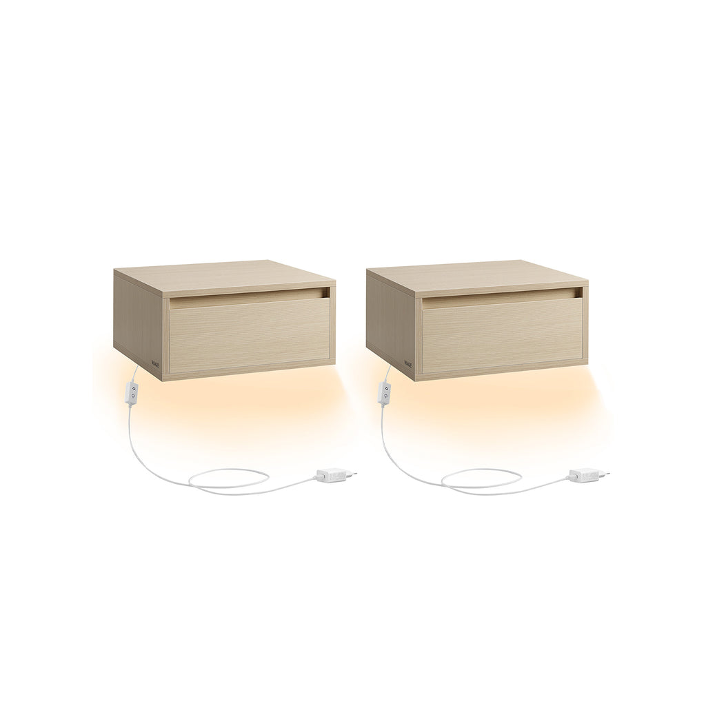 Nachttisch hängend 2er Set mit Leuchten naturbeige