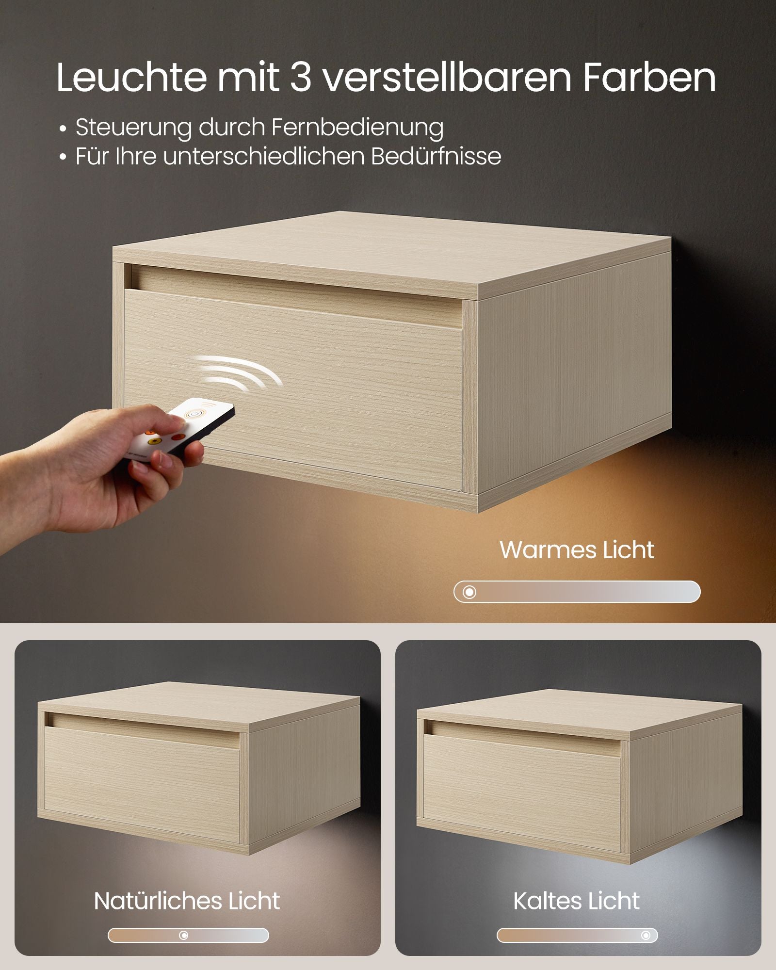 Nachttisch hängend 2er Set mit Leuchten naturbeige