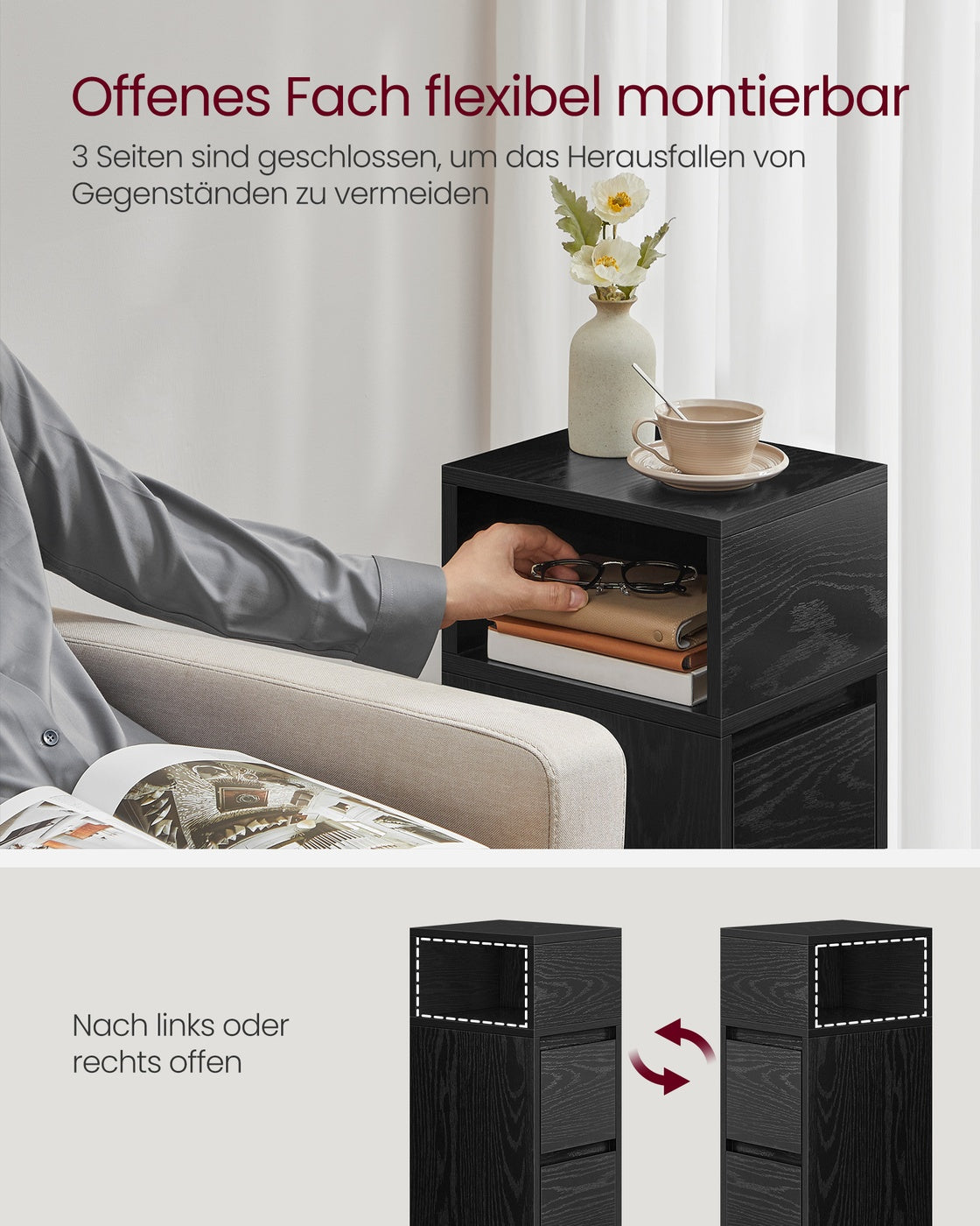 KAILYN Kollektion - Nachttisch 2er Set 2 Schubladen offenes Fach ebenholzschwarz