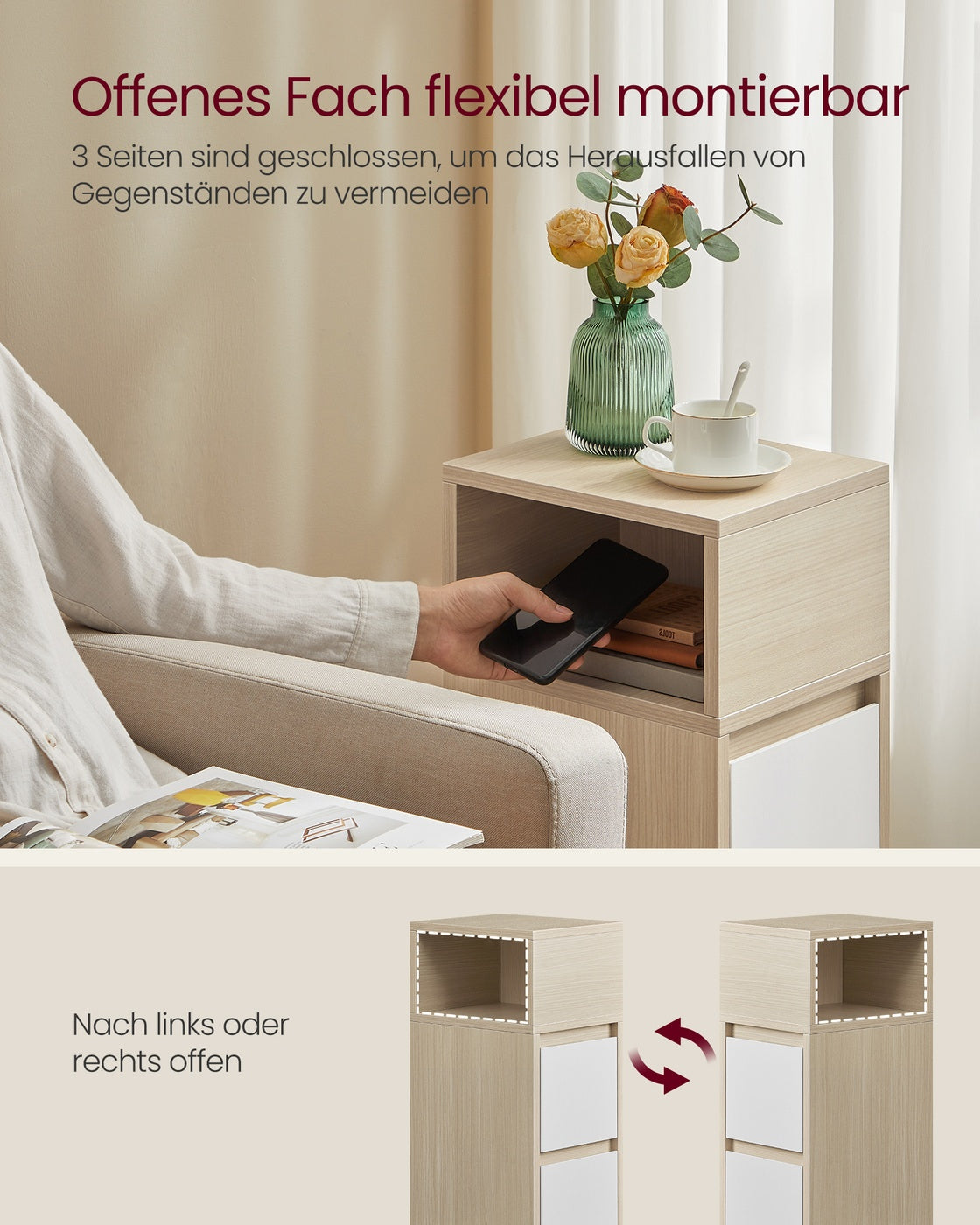 KAILYN Kollektion - Nachttisch 2er Set 2 Schubladen offenes Fach naturbeige-wolkenweiß