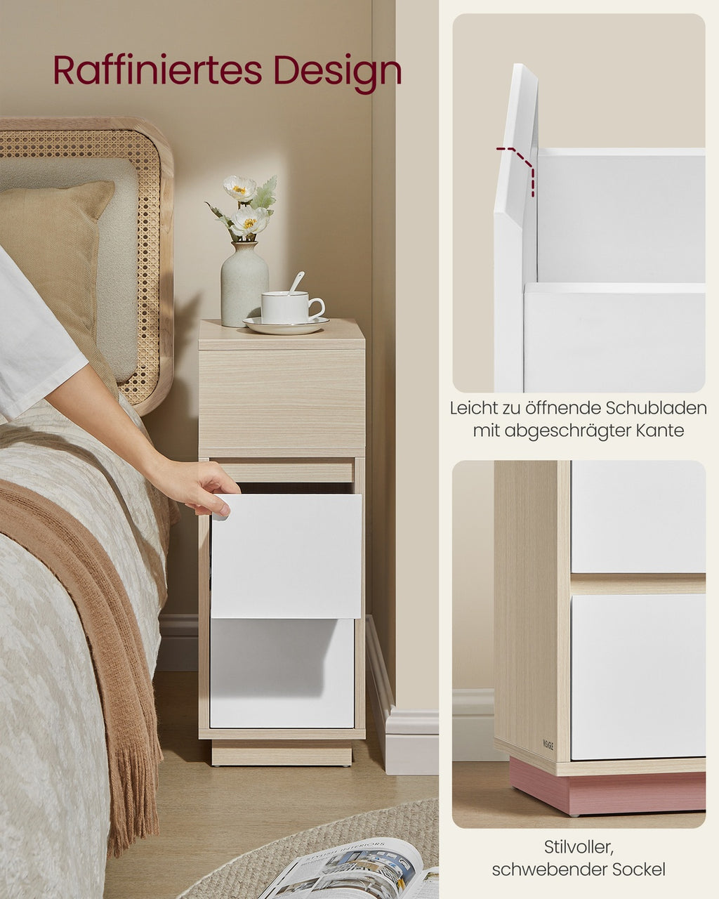 KAILYN Kollektion - Nachttisch 2er Set 2 Schubladen offenes Fach naturbeige-wolkenweiß
