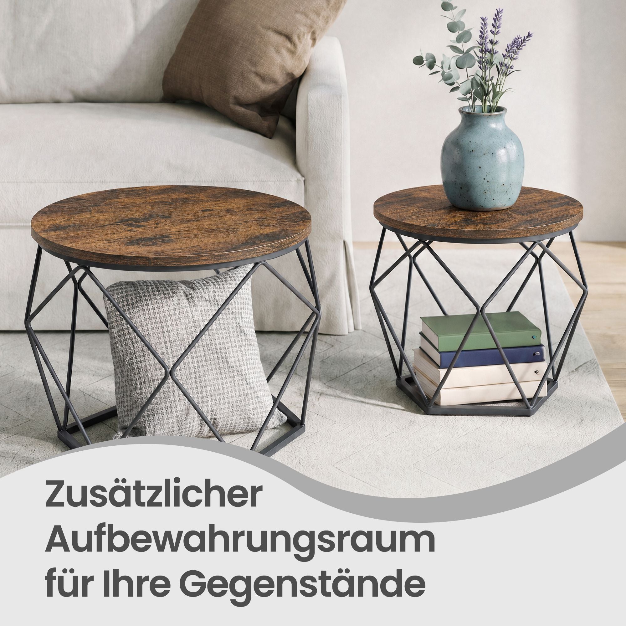 2er Set Couchtische vintagebraun-schwarz