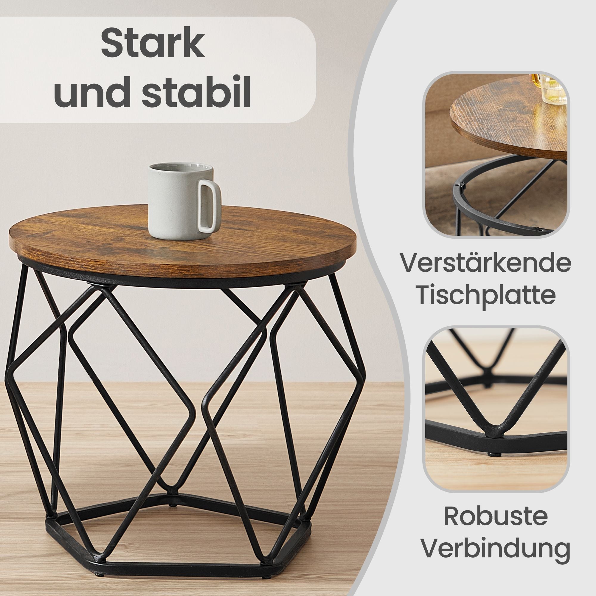 2er Set Couchtische vintagebraun-schwarz