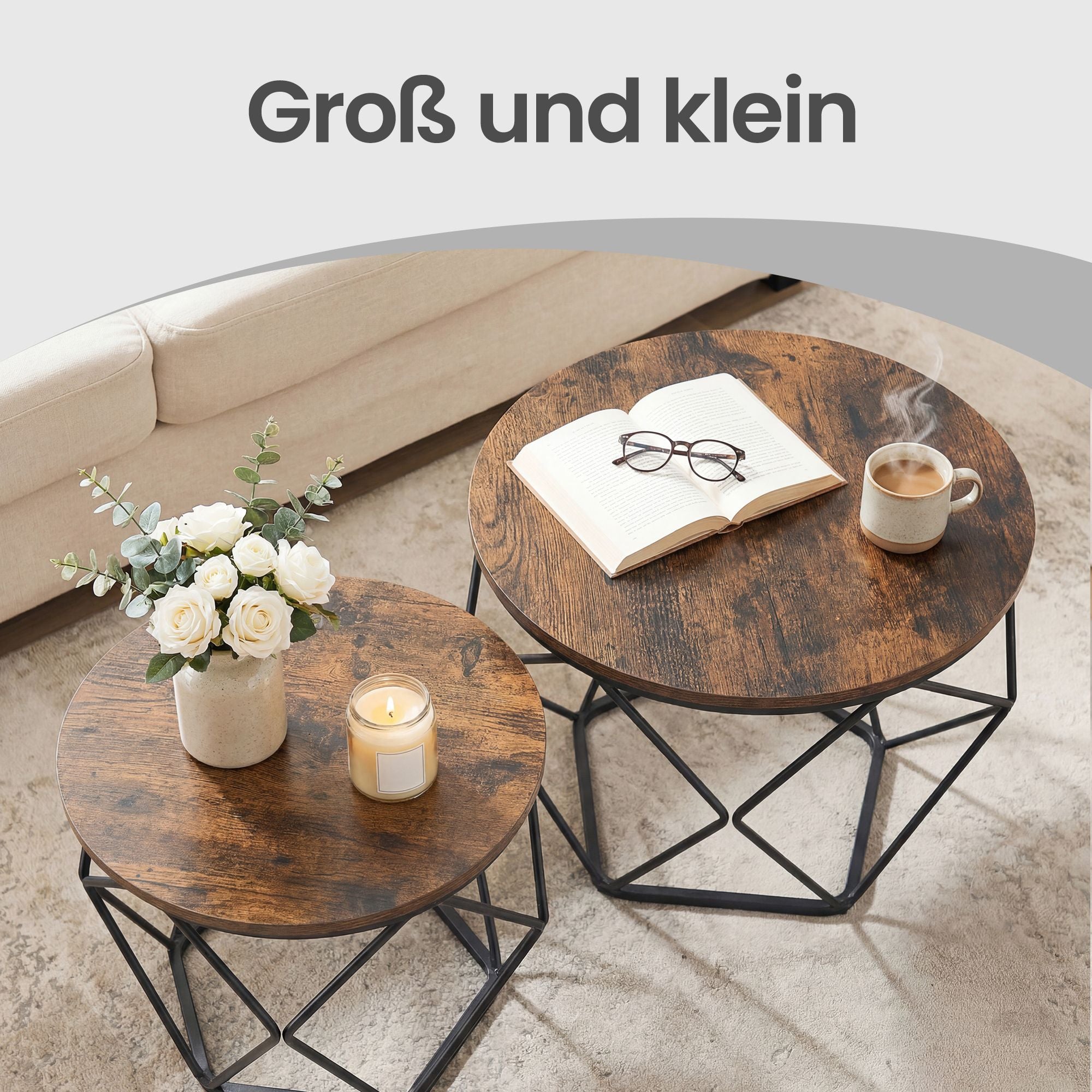 2er Set Couchtische vintagebraun-schwarz