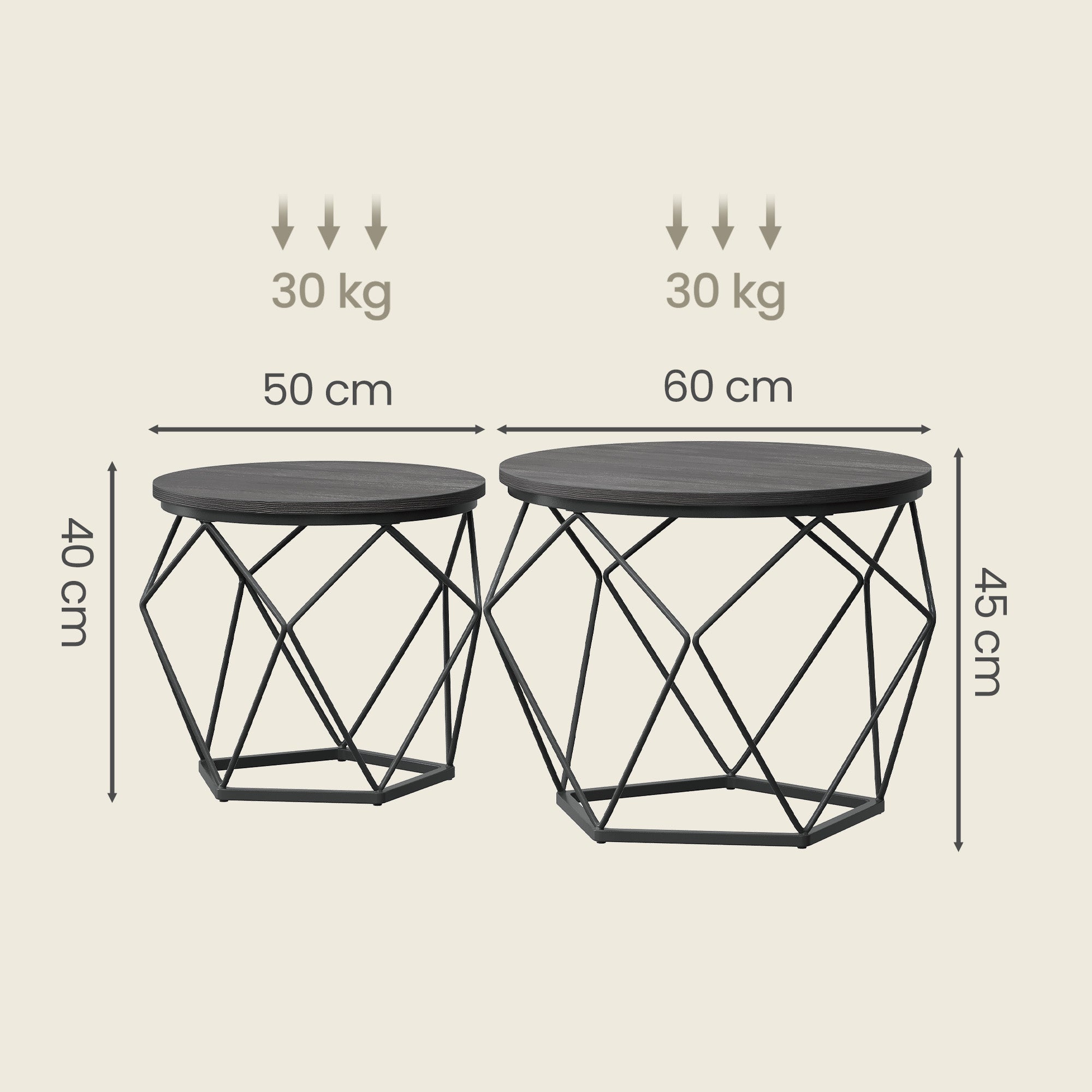 Couchtisch rund, 2er Set, Wohnzimmertisch