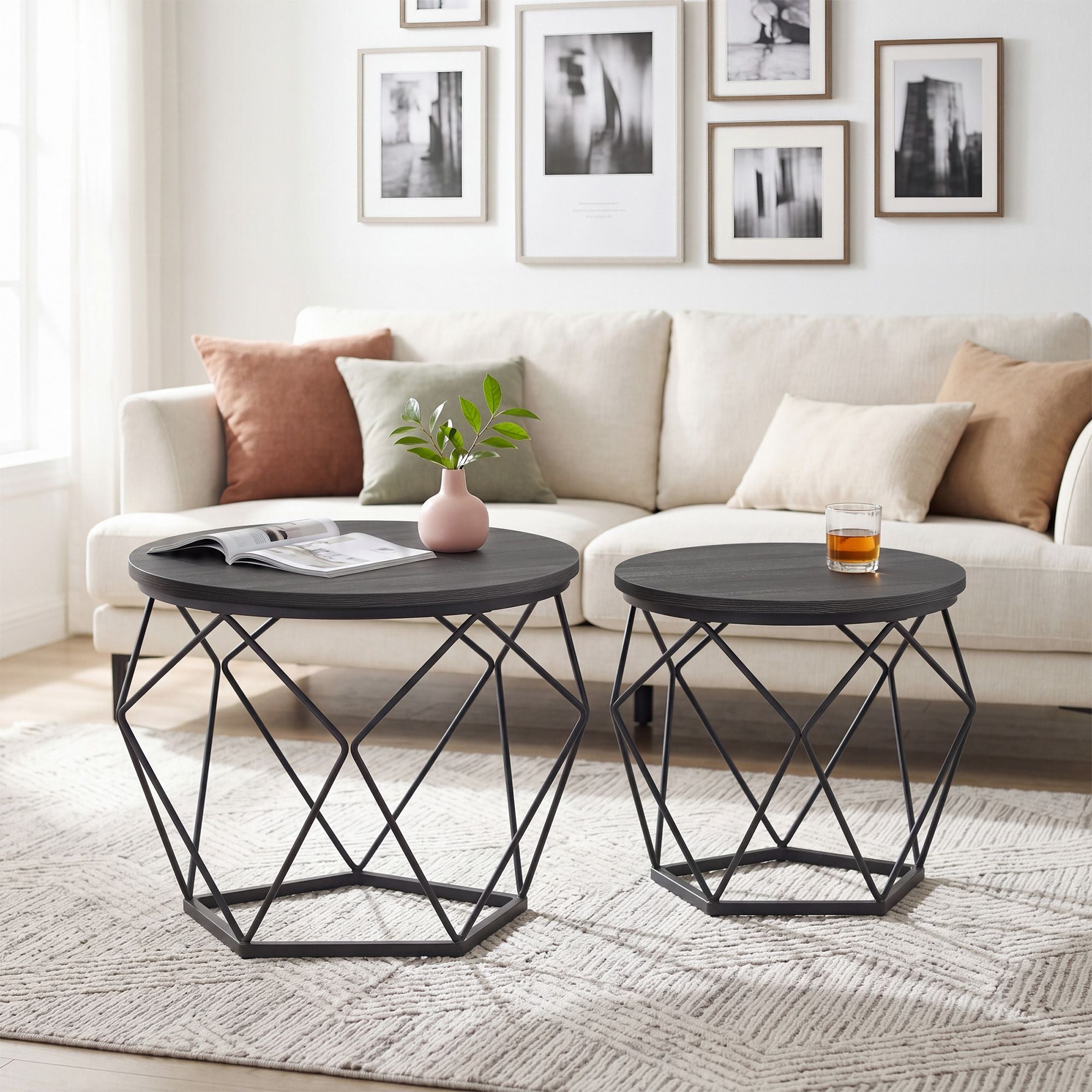 Couchtisch rund, 2er Set, Wohnzimmertisch