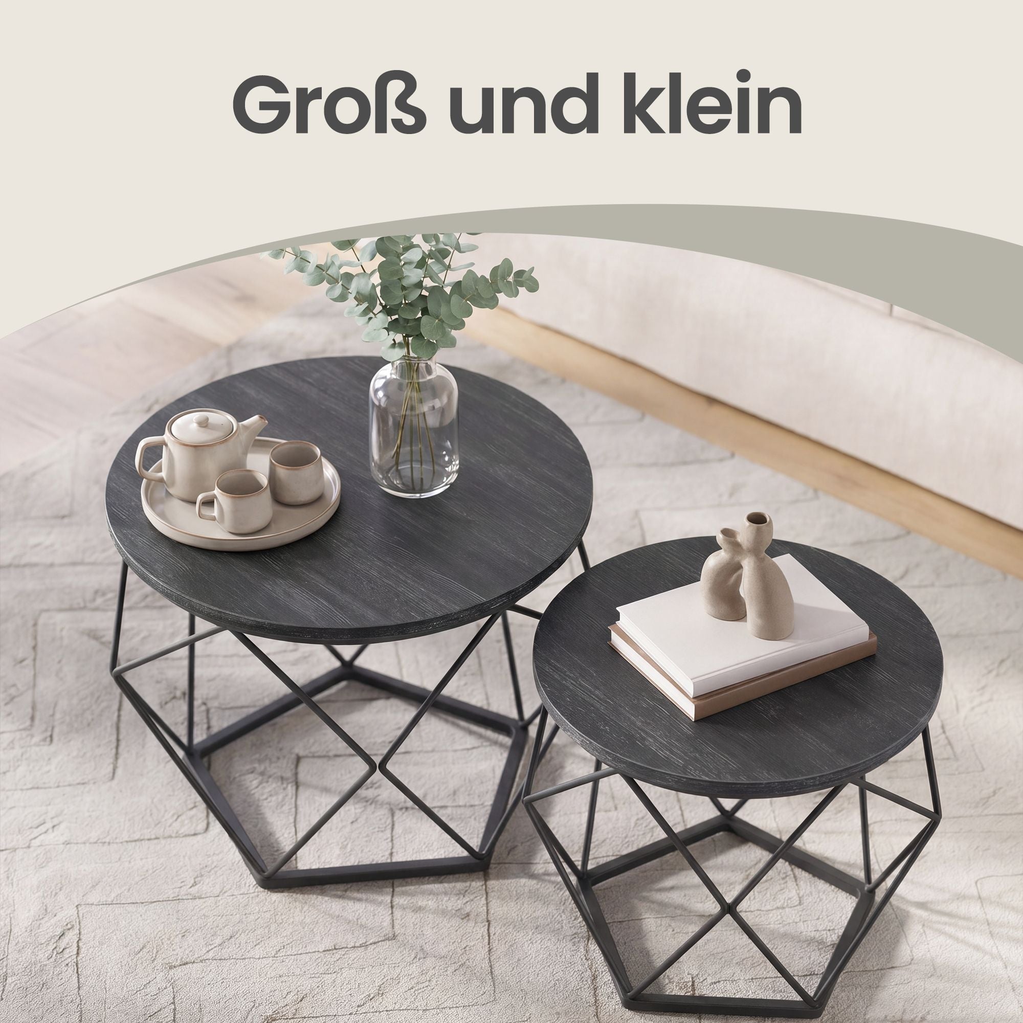 Couchtisch rund, 2er Set, Wohnzimmertisch