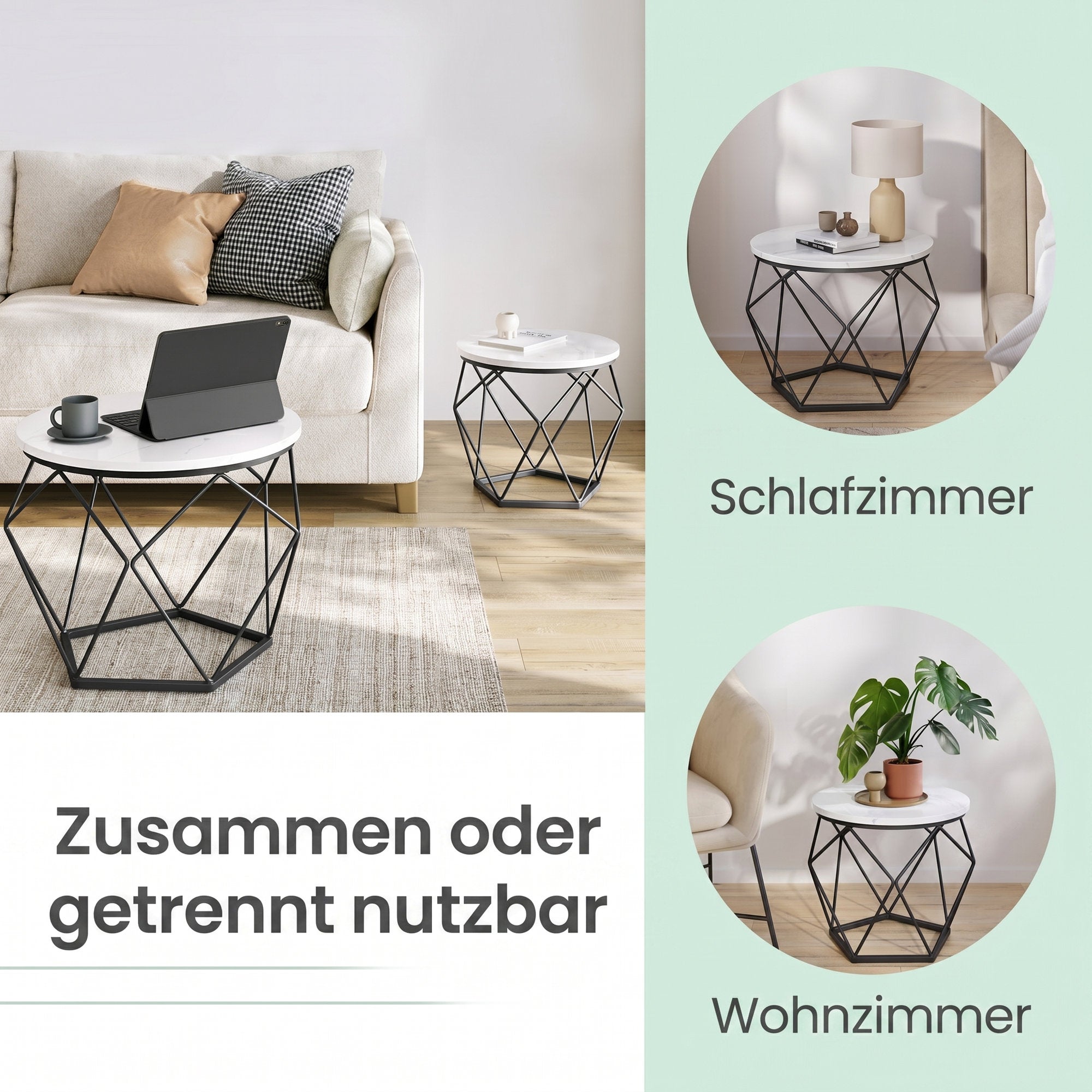 Couchtisch rund, 2er Set, Wohnzimmertisch