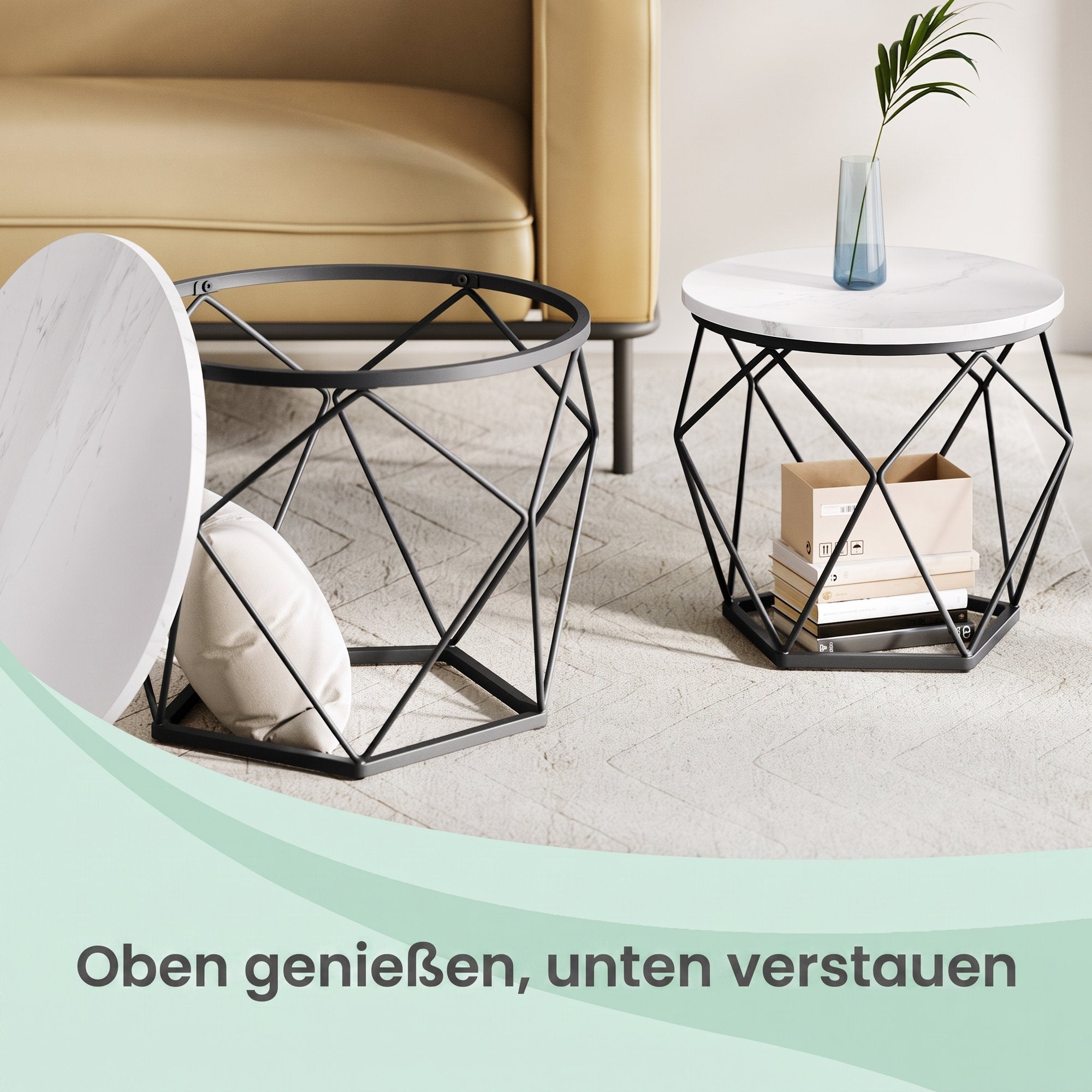 Couchtisch rund, 2er Set, Wohnzimmertisch