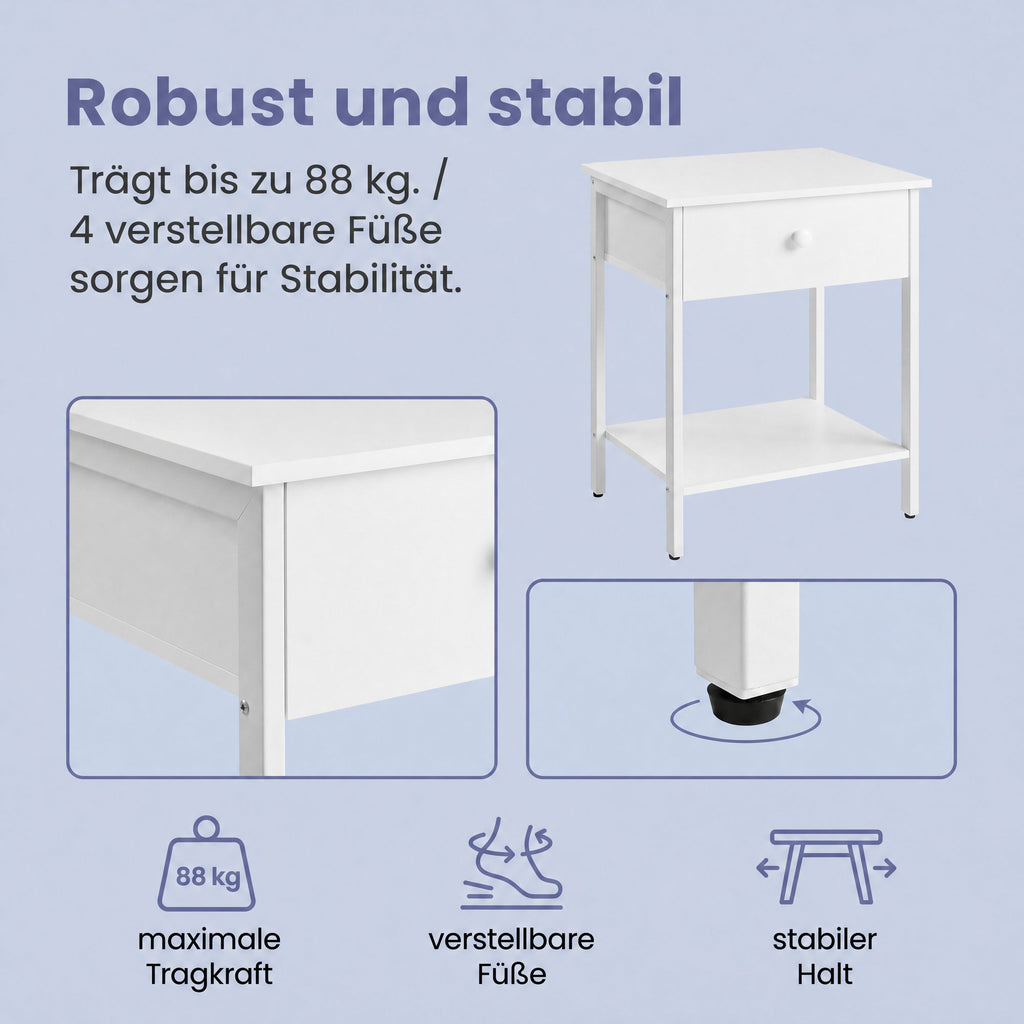 Beistelltisch für Bett, Nachttisch für Schlafzimmer, Stahlgestell