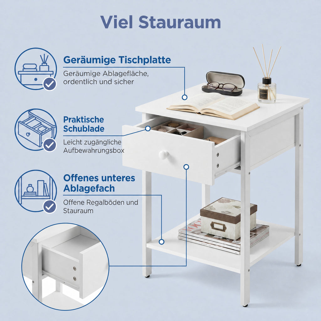 Beistelltisch für Bett, Nachttisch für Schlafzimmer, Stahlgestell
