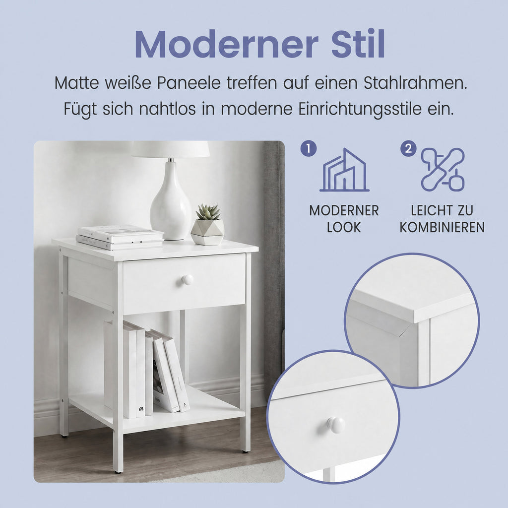 Beistelltisch für Bett, Nachttisch für Schlafzimmer, Stahlgestell