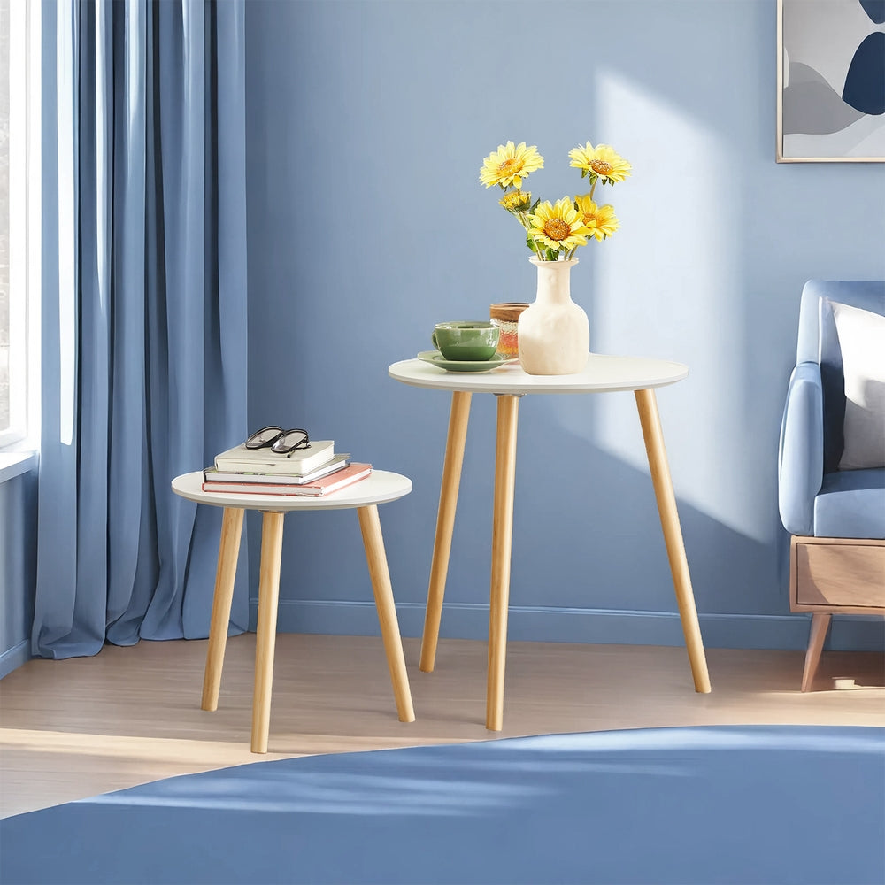 Beistelltisch-Set rund, 2 Moderne Sofatische, minimalistisch