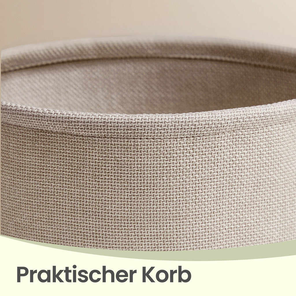 Runder Beistelltisch mit Stoffkorb und Steckdosen, weiß-braun