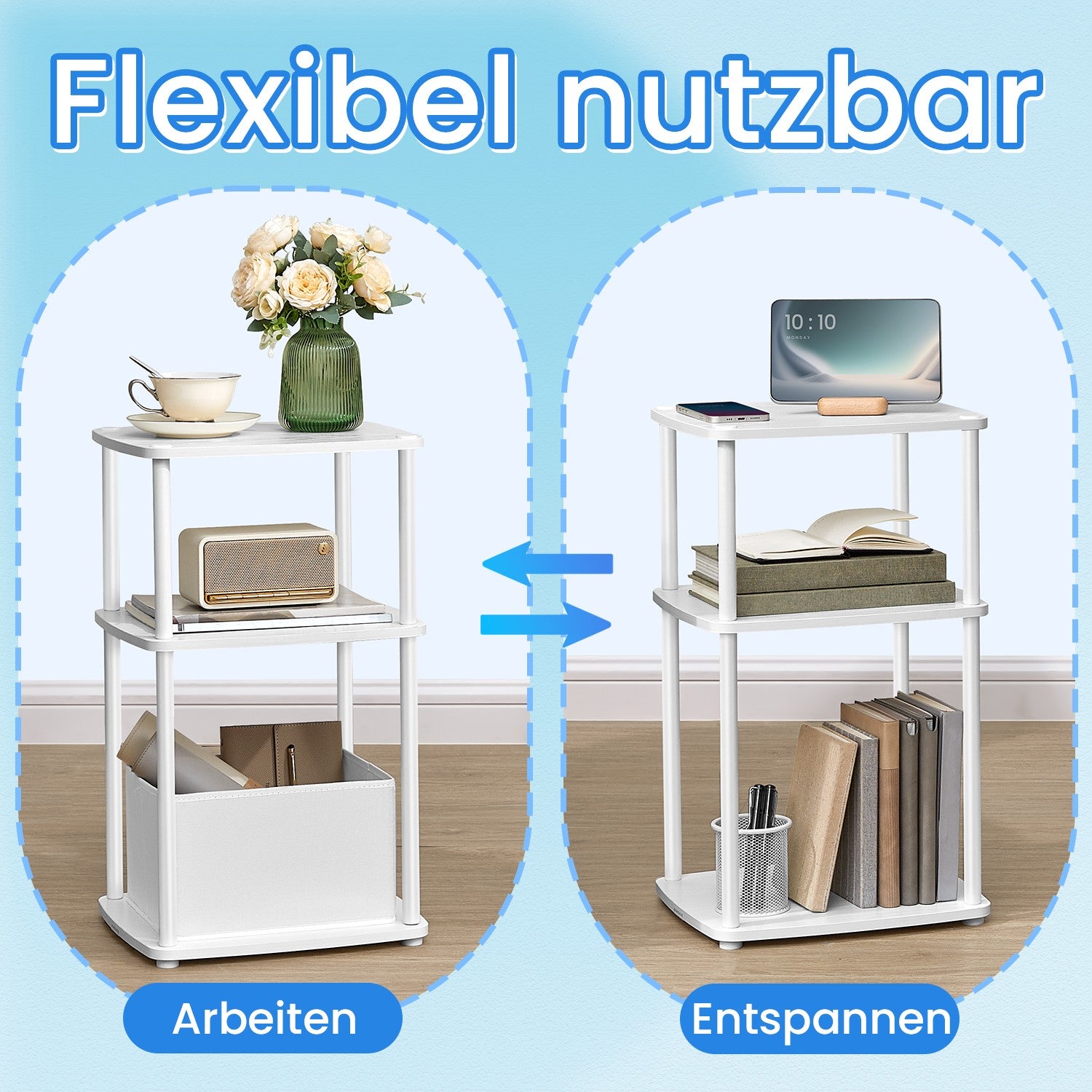 Beistelltisch mit 3 Ablagen 30 x 34 x 58 cm schneeweiß