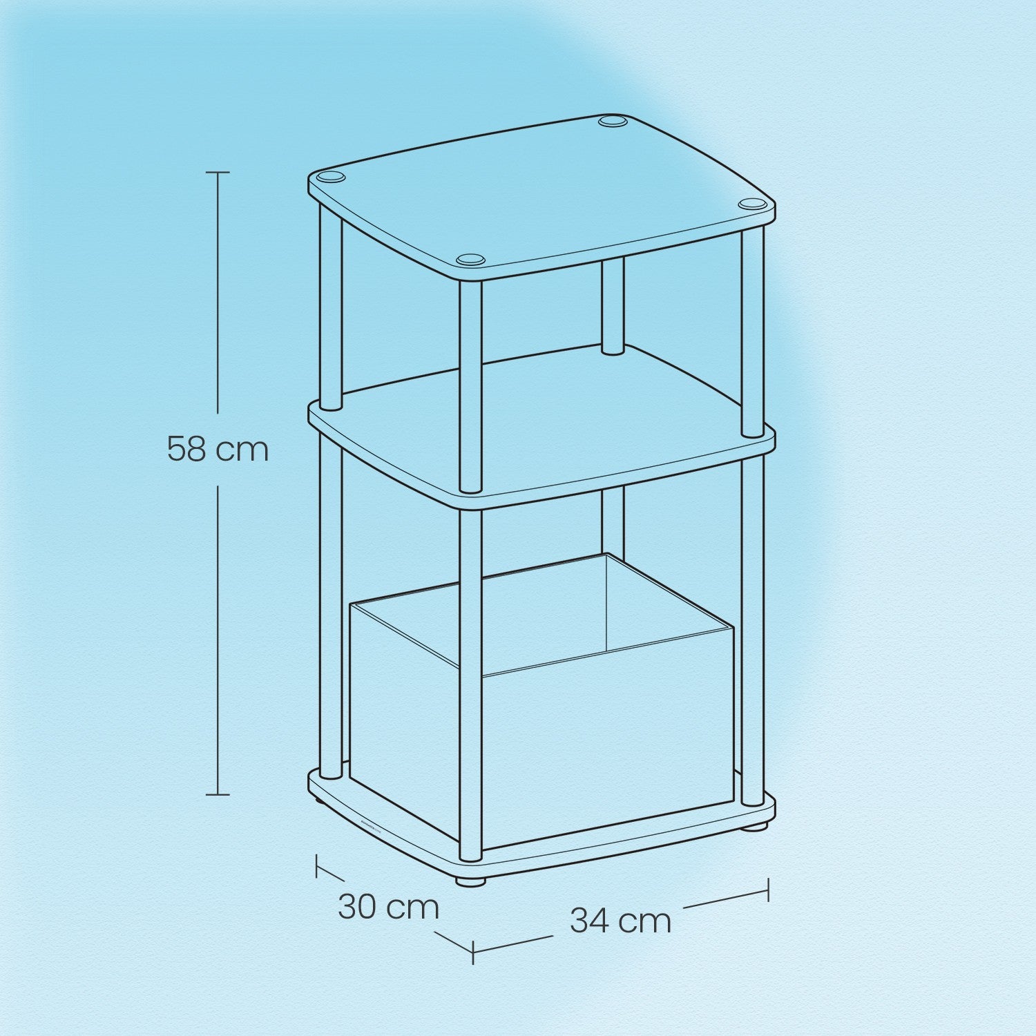 Beistelltisch mit 3 Ablagen 30 x 34 x 58 cm schneeweiß