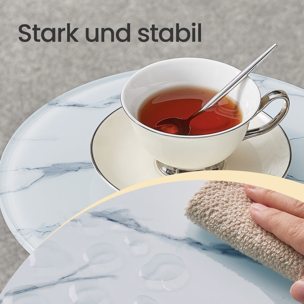 Beistelltisch rund mit 2 Ebenen und Glasplatte und Ablage