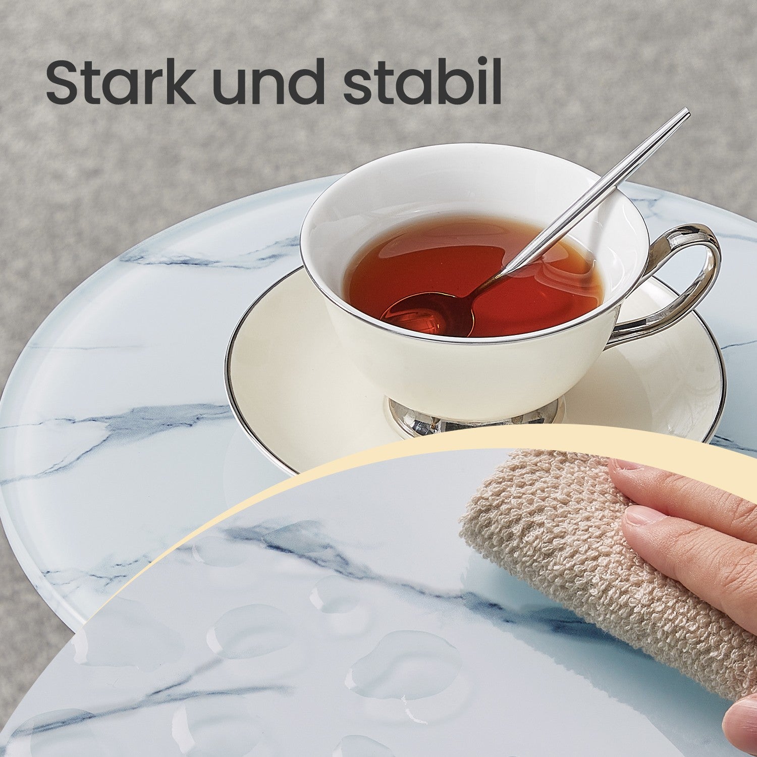 Beistelltisch rund mit 2 Ebenen und Glasplatte und Ablage