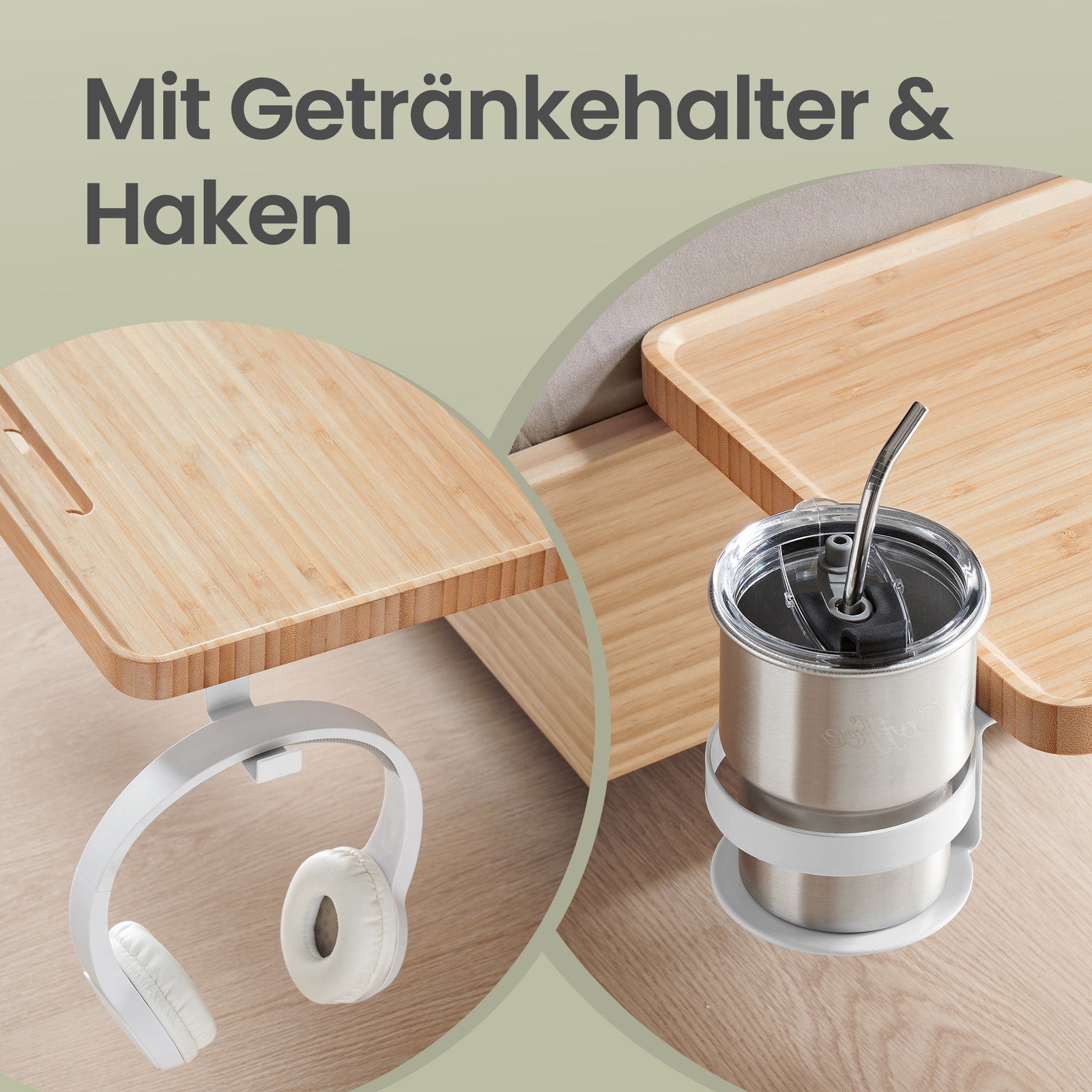 Bettablage zum Einhängen, Nachttisch mit verstellbaren Klemmen, für Handy