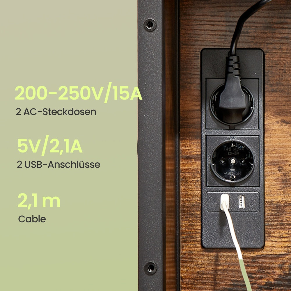 Beistelltisch, Nachttisch mit Steckdosen, USB-Anschlüsse