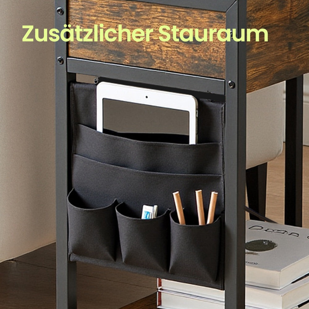 Beistelltisch, Nachttisch mit Steckdosen, USB-Anschlüsse
