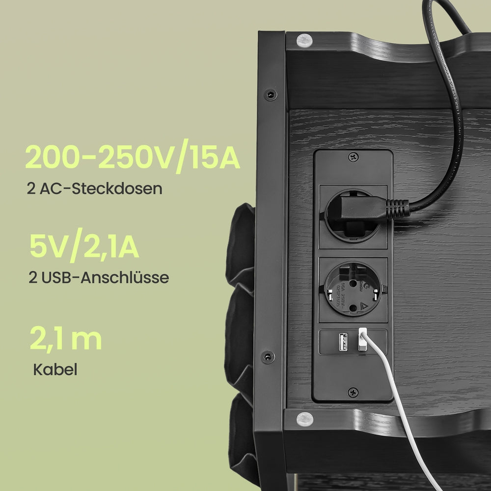 Beistelltisch, Nachttisch mit Steckdosen, USB-Anschlüsse
