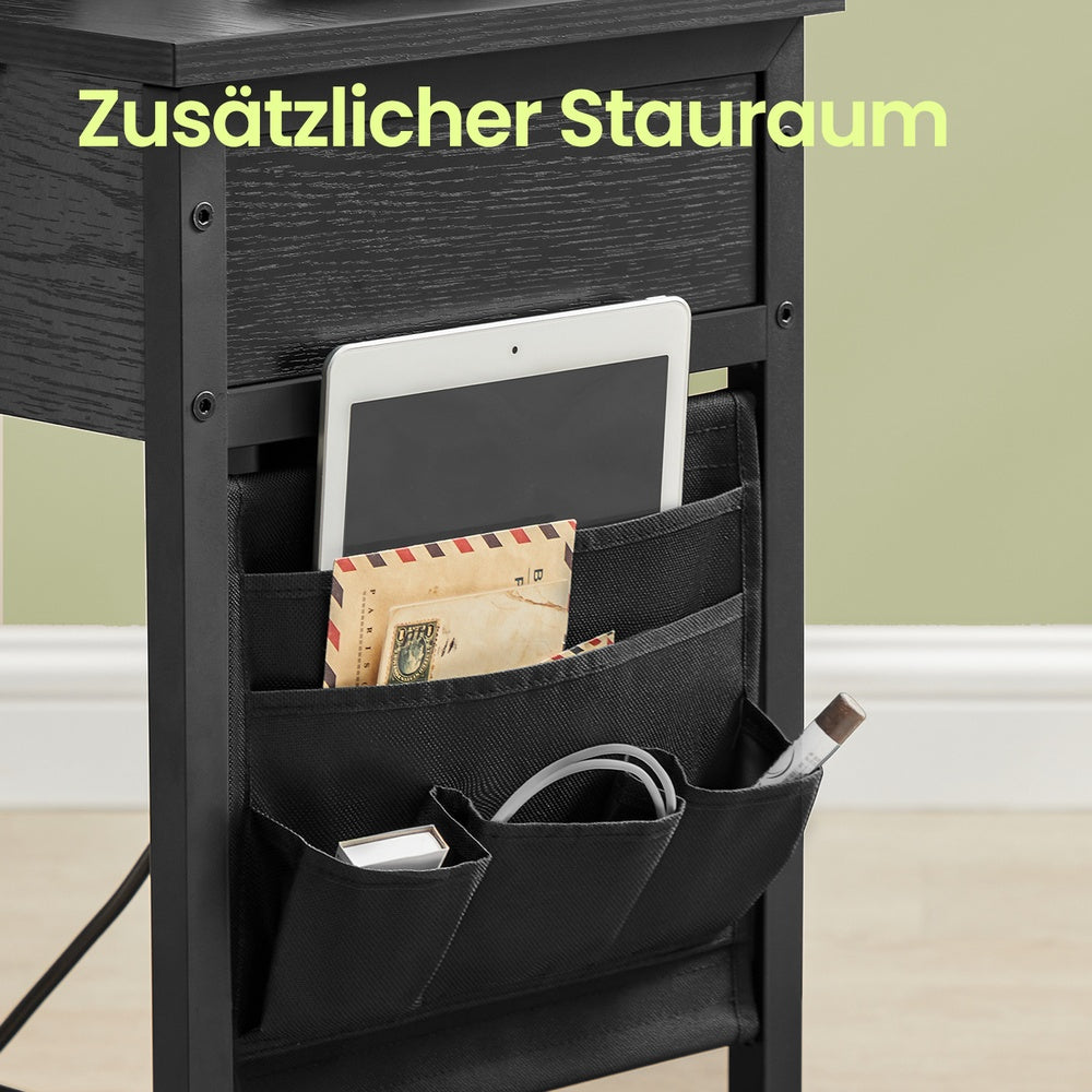 Beistelltisch, Nachttisch mit Steckdosen, USB-Anschlüsse