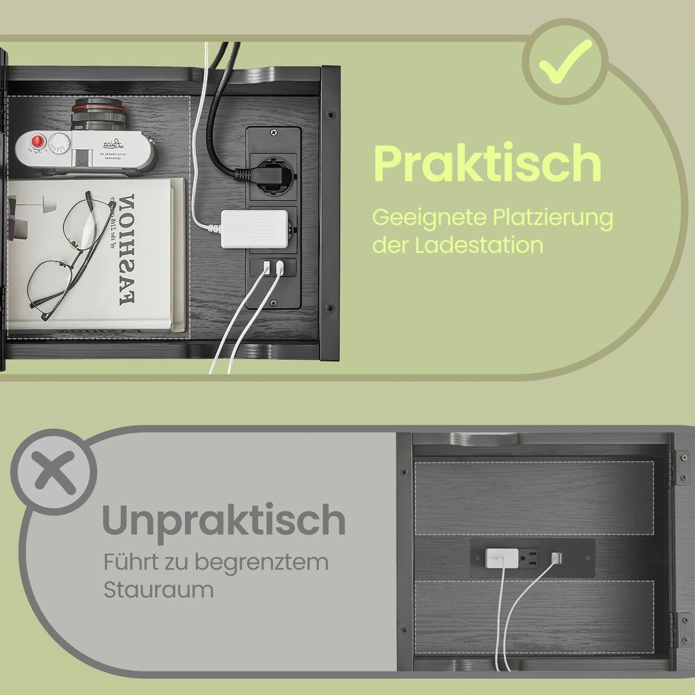 Beistelltisch, Nachttisch mit Steckdosen, USB-Anschlüsse