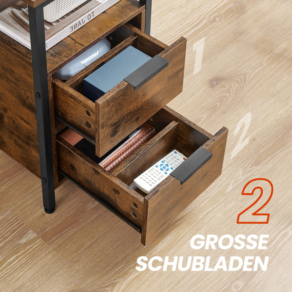 Beistelltisch, Nachttisch mit Steckdosenleiste, 2 Schubladen