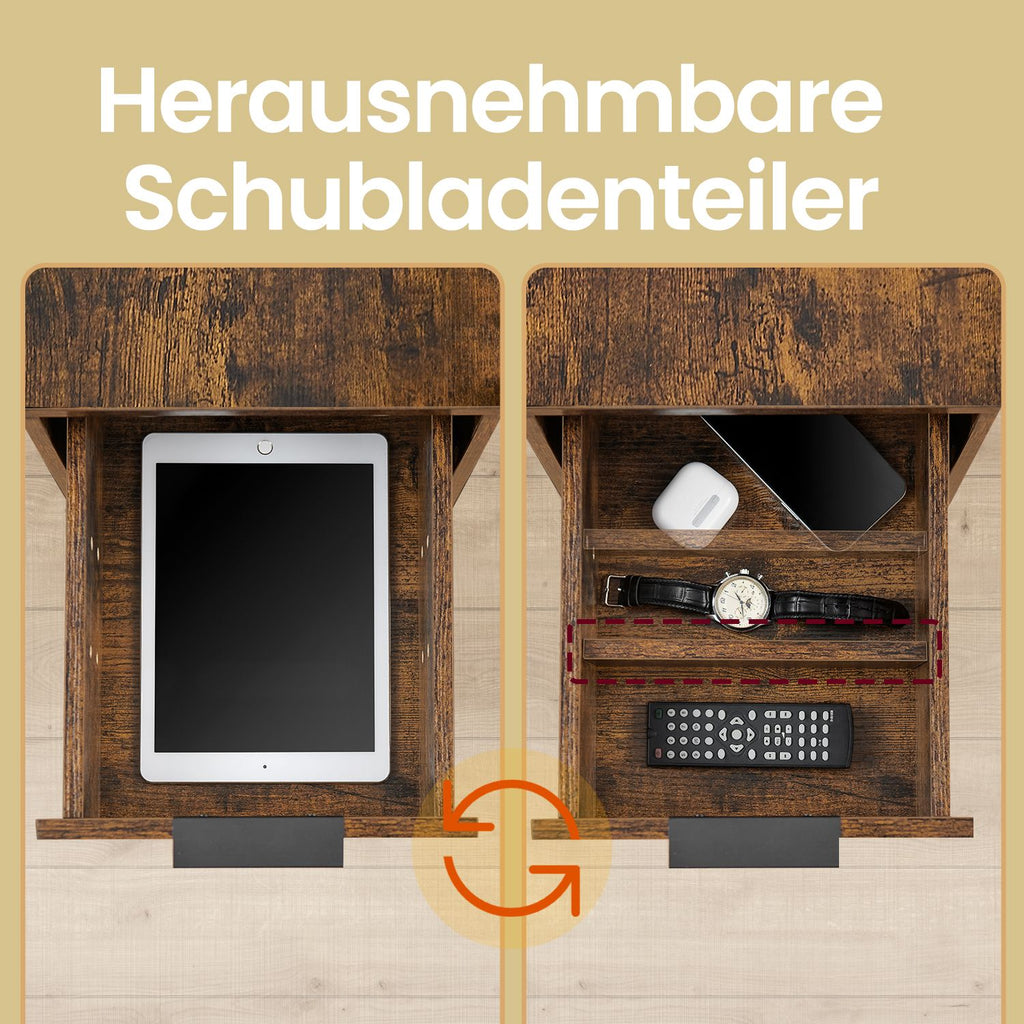 Beistelltisch, Nachttisch mit Steckdosenleiste, 2 Schubladen