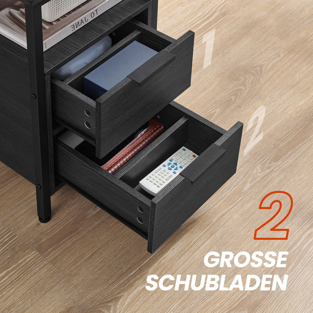 Beistelltisch, Nachttisch mit Steckdosenleiste, 2 Schubladen