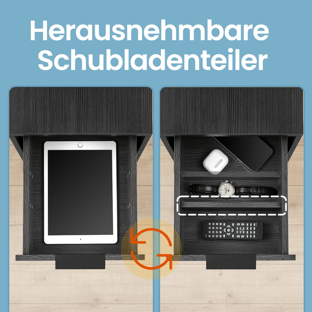 Beistelltisch, Nachttisch mit Steckdosenleiste, 2 Schubladen