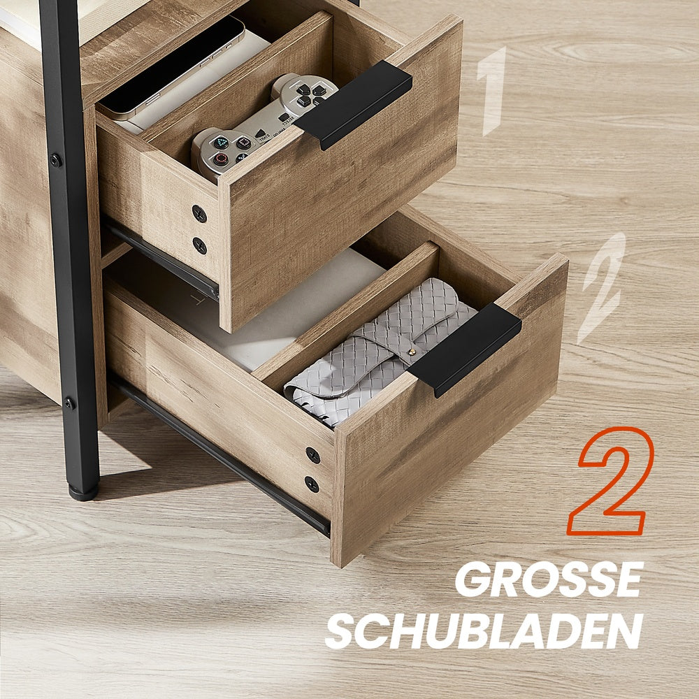 Beistelltisch, Nachttisch mit Steckdosenleiste, 2 Schubladen