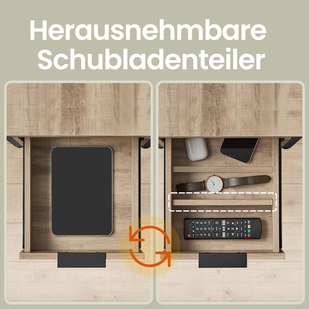 Beistelltisch, Nachttisch mit Steckdosenleiste, 2 Schubladen