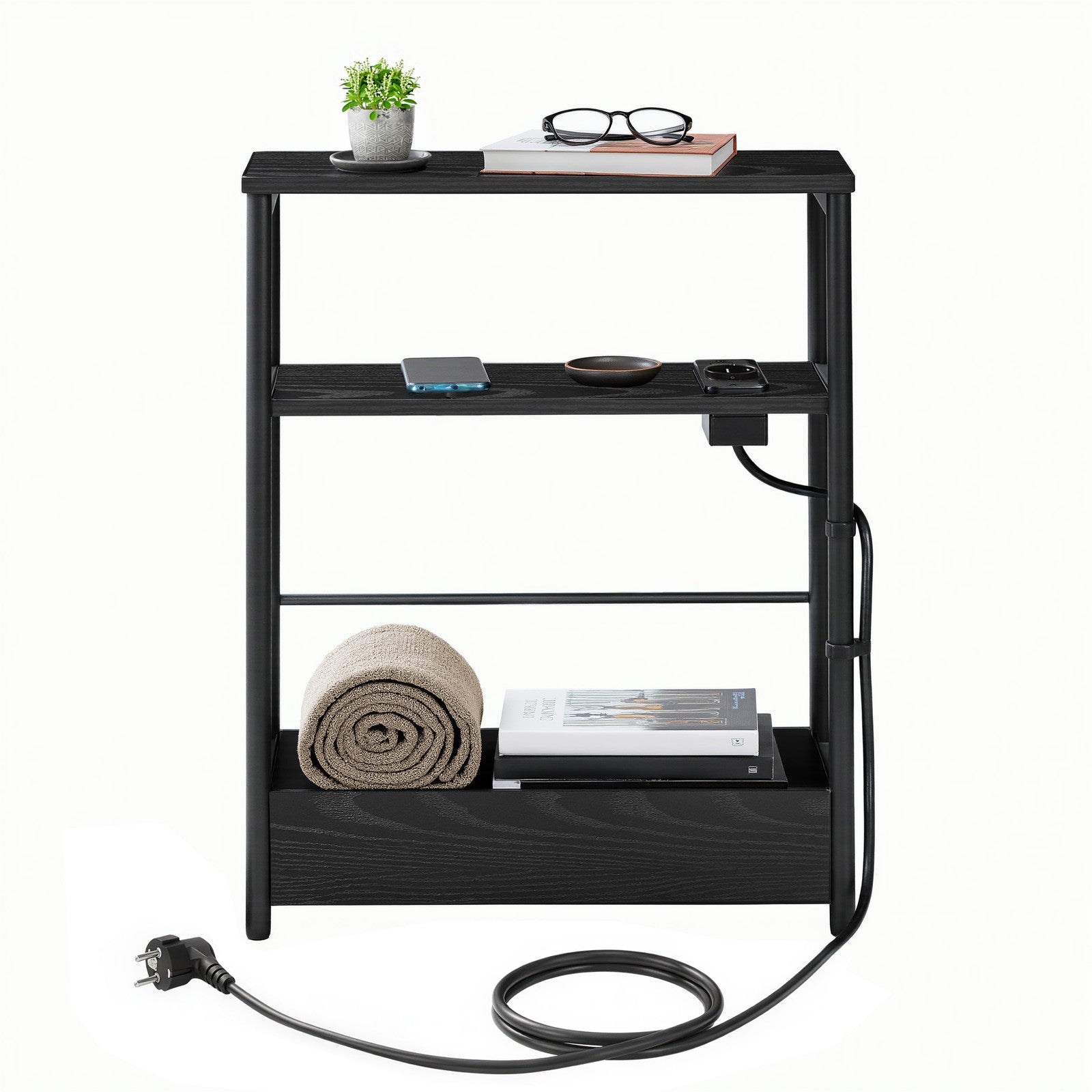 Beistelltisch mit Ladefunktion, 3 Ebenen, für Wohnzimmer