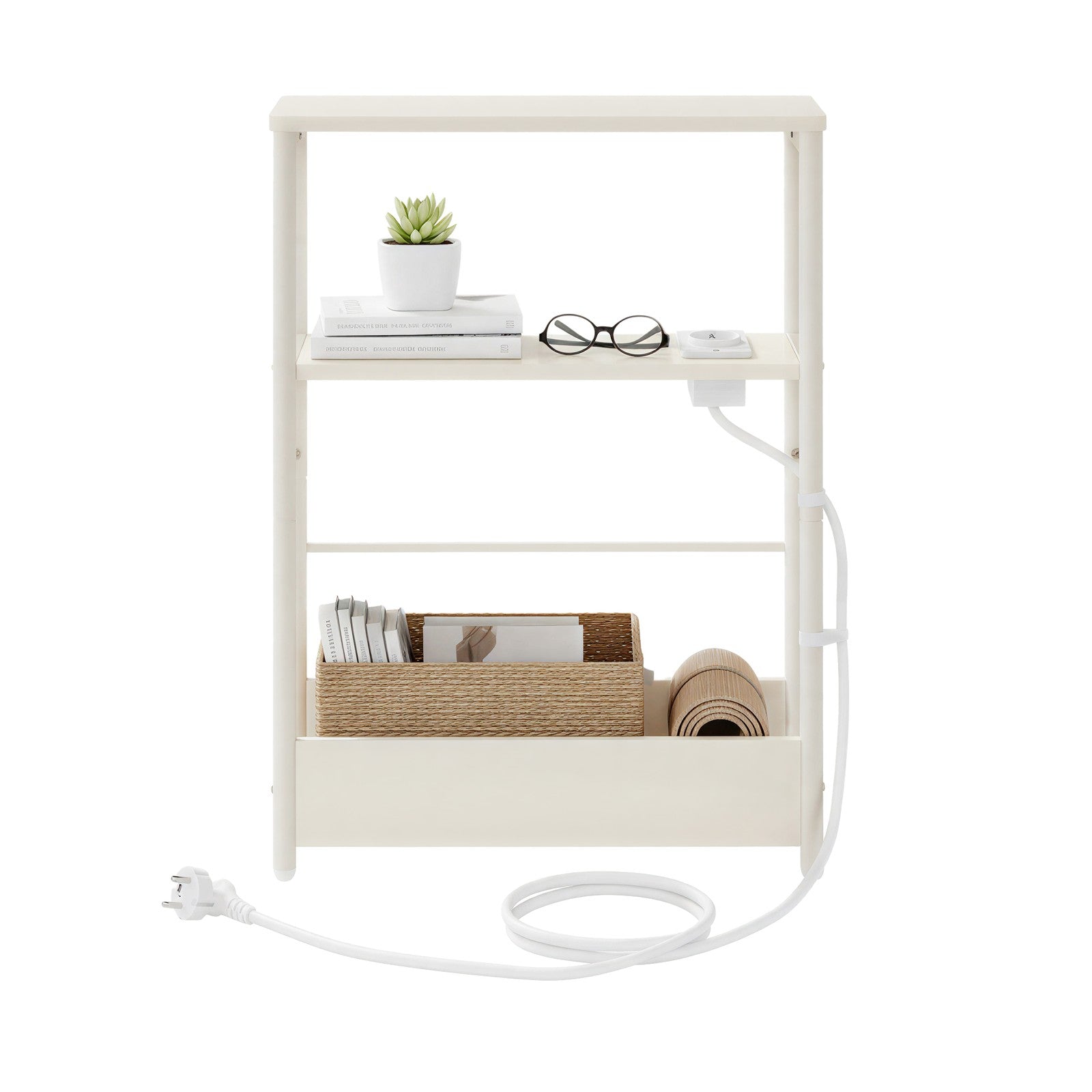 Schmaler Sofatisch mit 3 Ablagen, Nachttisch mit Zeitschriftenhalter, für Schlafzimmer