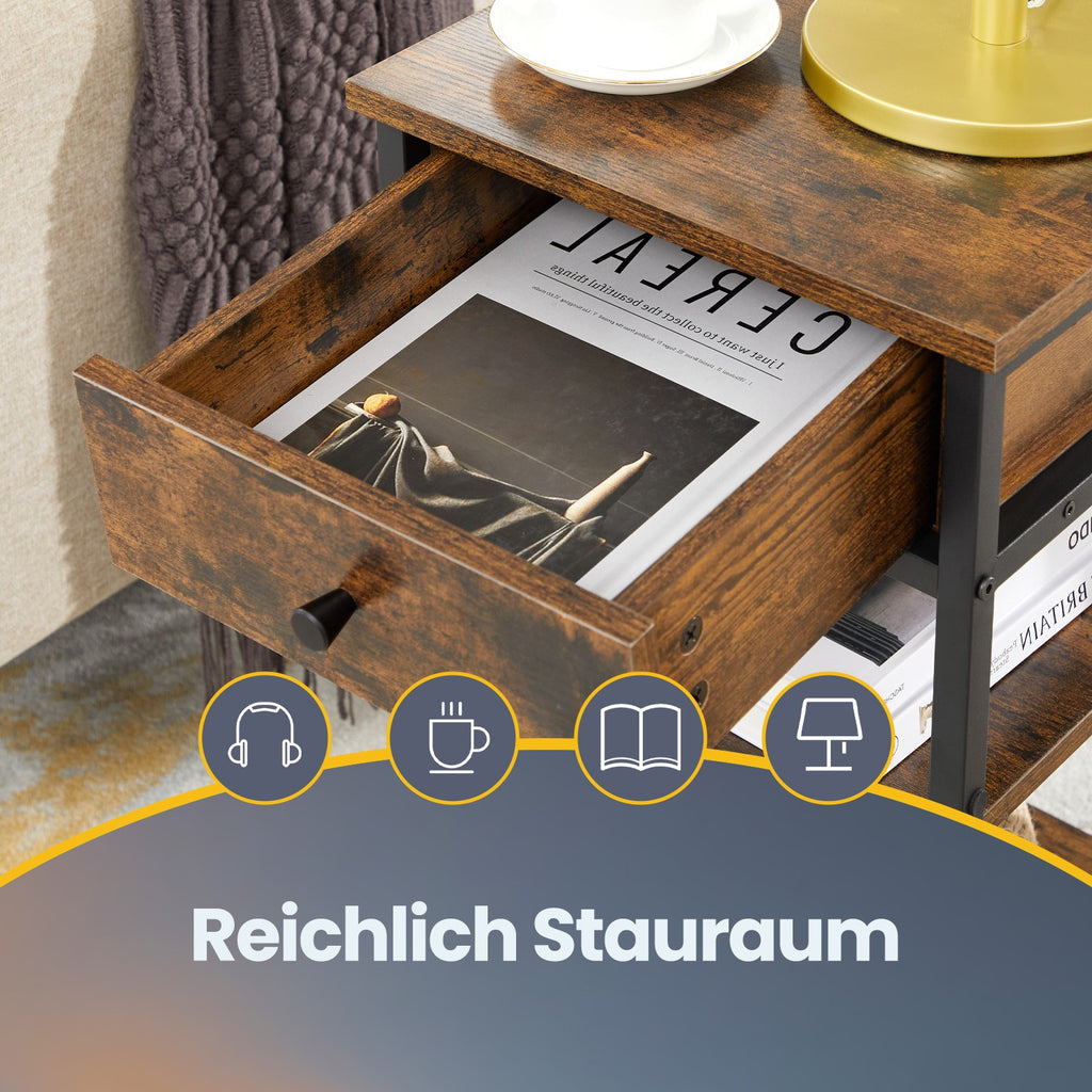 Nachttisch, Beistelltisch, Schublade und offene Fächer