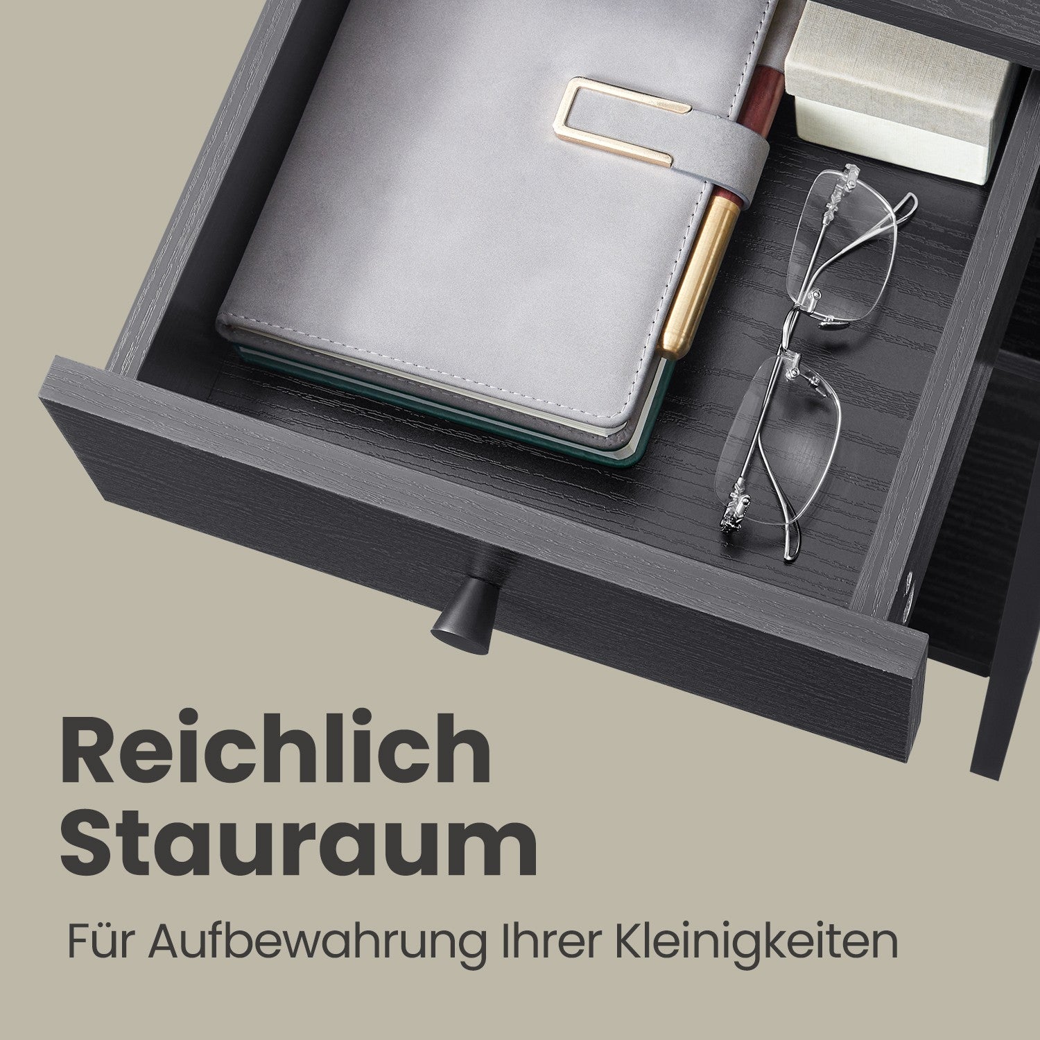 Nachttisch, Beistelltisch, Schublade und offene Fächer