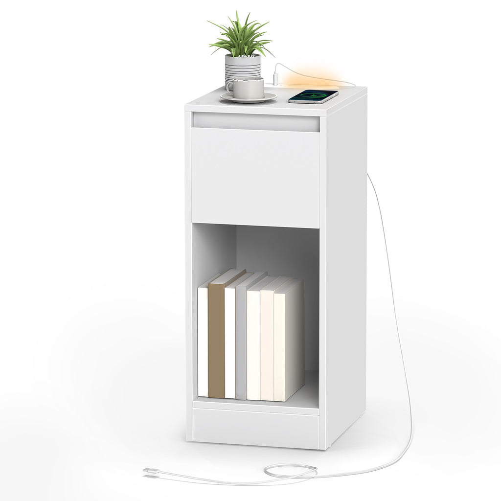 Schmaler Nachttisch, Nachtschrank, Beistelltisch mit LED-Beleuchtung