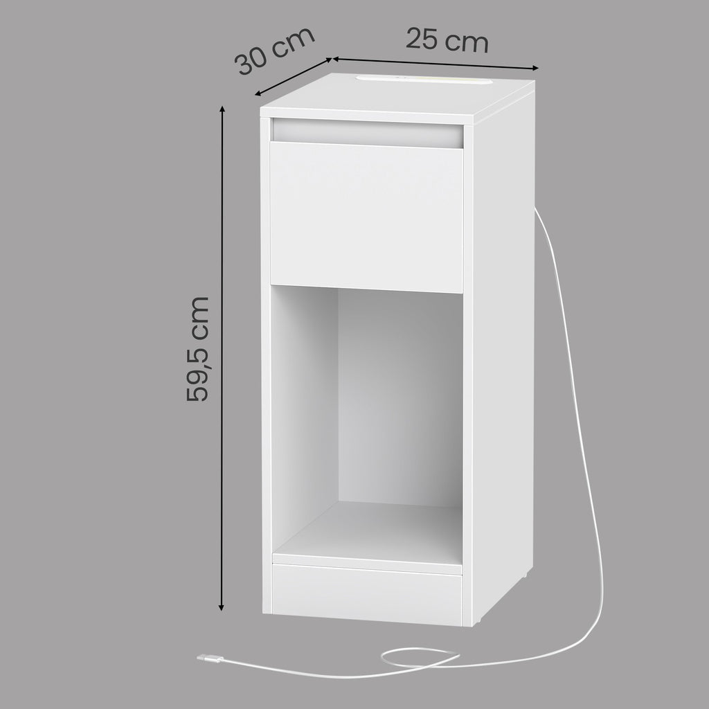 Schmaler Nachttisch, Nachtschrank, Beistelltisch mit LED-Beleuchtung
