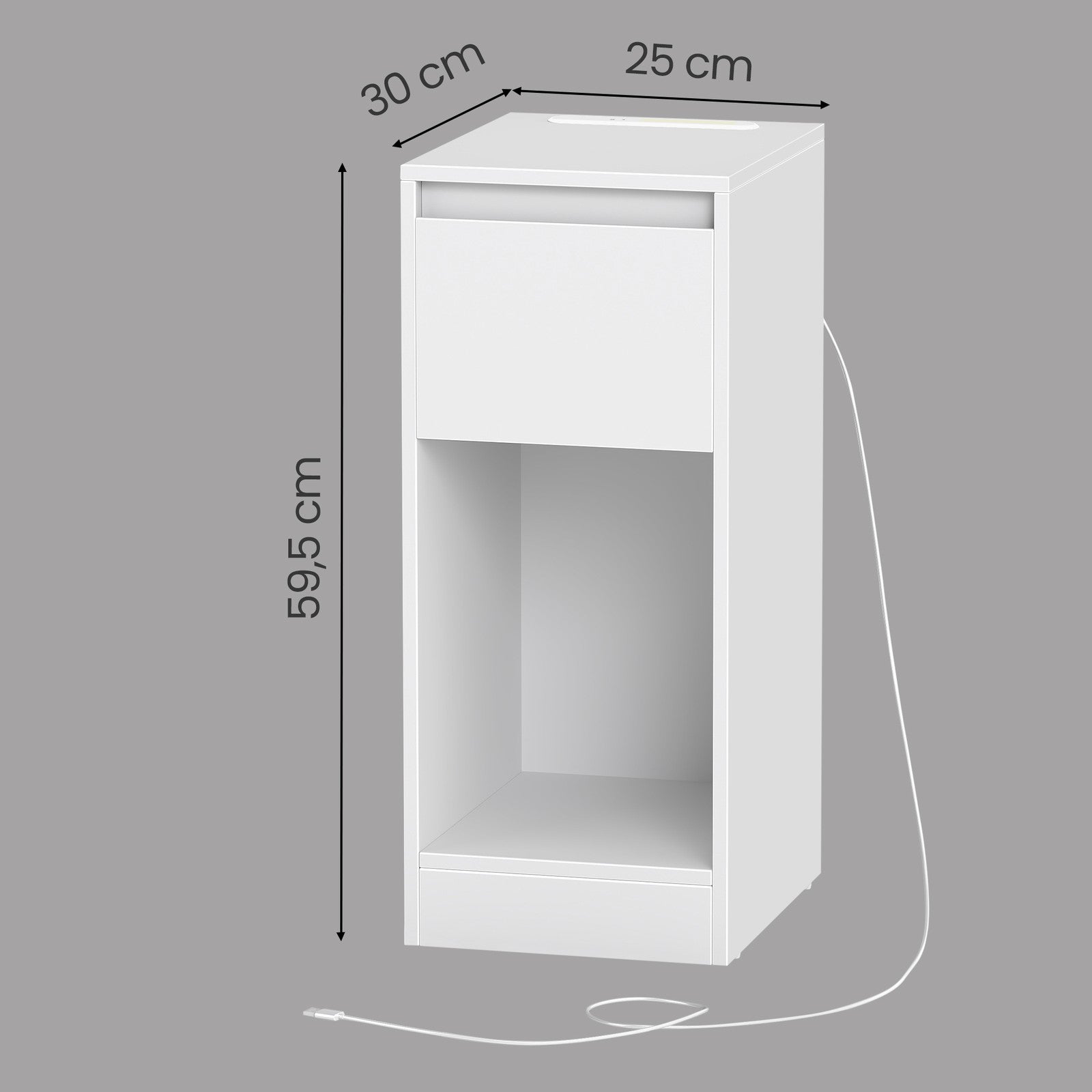 Schmaler Nachttisch, Nachtschrank, Beistelltisch mit LED-Beleuchtung