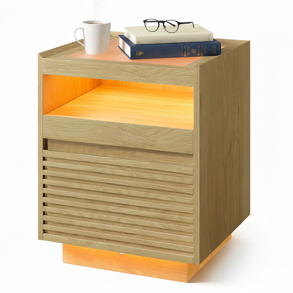 Nachttisch mit LED-Beleuchtung, Beistelltisch, Schublade