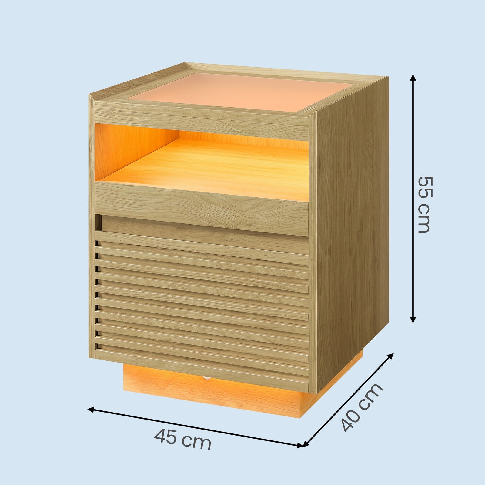 Nachttisch mit LED-Beleuchtung, Beistelltisch, Schublade