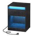 Nachttisch mit einstellbarer LED-Beleuchtung, Schublade, 2 Steckdosen