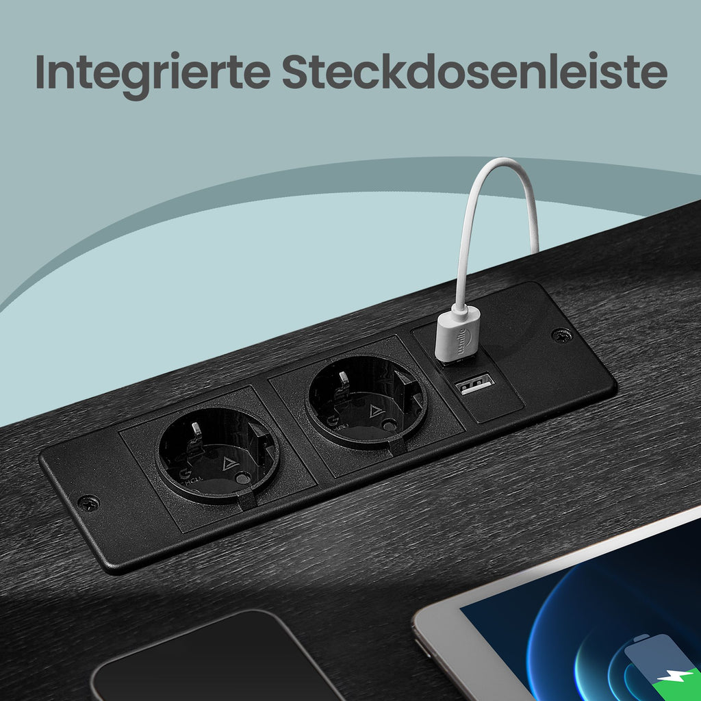 Nachttisch mit einstellbarer LED-Beleuchtung, Schublade, 2 Steckdosen