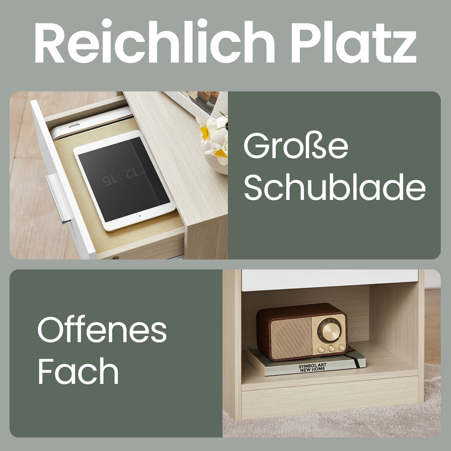 Nachttisch, Beistelltisch, mit Schublade